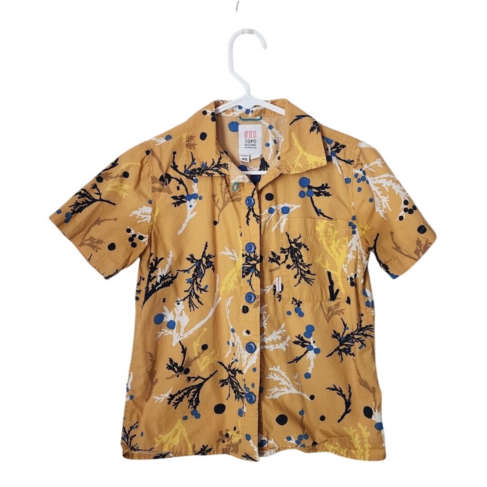 TOPO DESIGNS Yellow Tour Shirt Floral Button Up organic cotton campcore XS